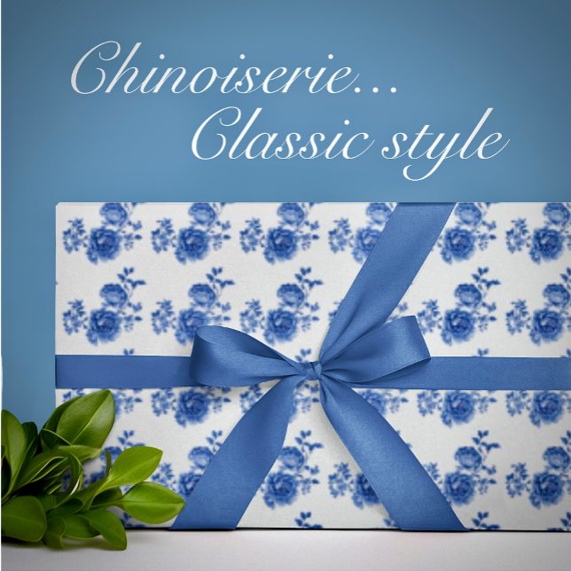 Chinoiserie Blå Vita Rosor Blommig Presentpapper (Blue and white for any occassion!)