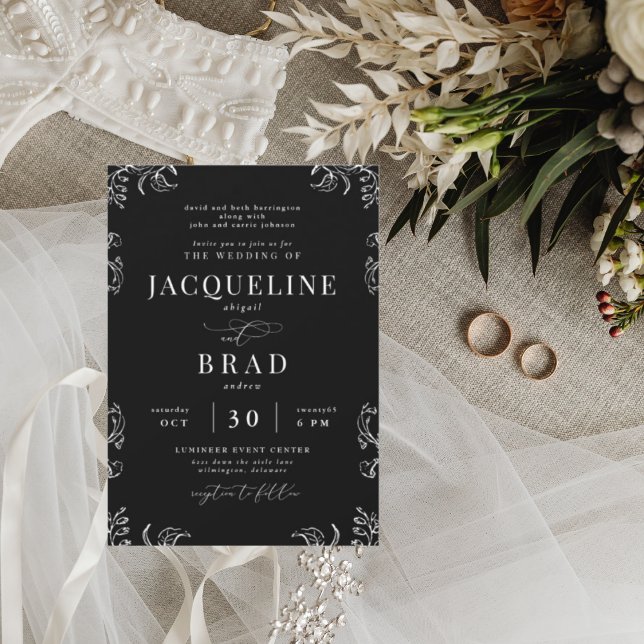 Chinoiserie Black Elegant Båda föräldrarna Bröllop Inbjudningar (Skapare uppladdad)