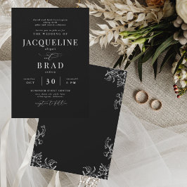 Chinoiserie Black Elegant Båda föräldrarna Bröllop Inbjudningar