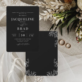 Chinoiserie Black Elegant No Parents Bröllop II Inbjudningar