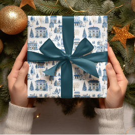 Chinoiserie Blått Julby Julklappspapper Presentpapper