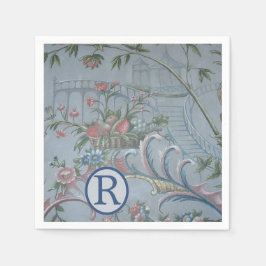Chinoiserie Blått Kina Blommig Monogram Trädgård R Pappersservett