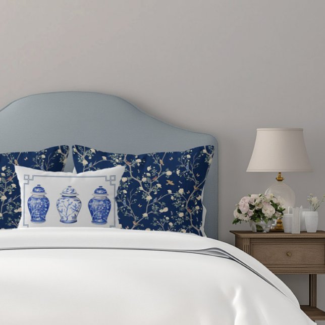 Chinoiserie Blått och Vitt Ginger Krukstöd Prydnadskudde (Chinoiserie Ginger Jar Lumbar Pillow)
