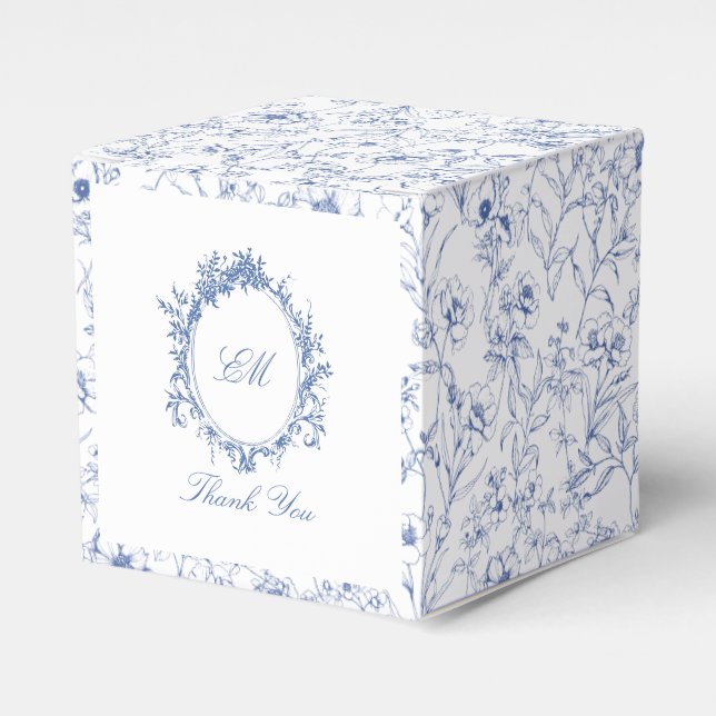 Chinoiserie Blått Toile Blommig Krönings- Bröllop Presentaskar (Framsidan Sidan)