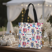 Chinoiserie Blommig Bröllops Välkomstpåse Tote