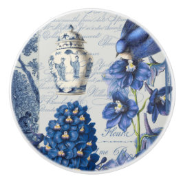 Chinoiserie Blommigt Delft Blue White Ginger Burk Knopp