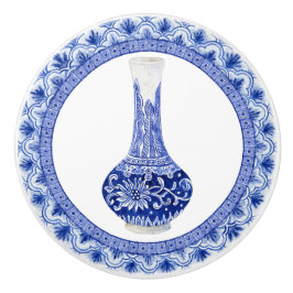 Chinoiserie Blommigt Dragonfly Blue White Ginger B Knopp