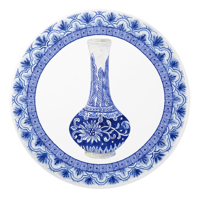 Chinoiserie Blommigt Dragonfly Blue White Ginger B Knopp (Framsidan)