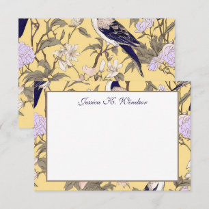 Chinoiserie Blommigt Gult Egret Personlig Tack Kort