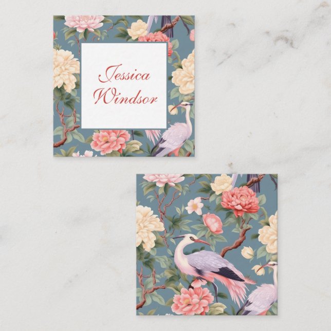 Chinoiserie Blommigt Jade Egret Gift-hölje Anteckningskort (Fram/baksida)