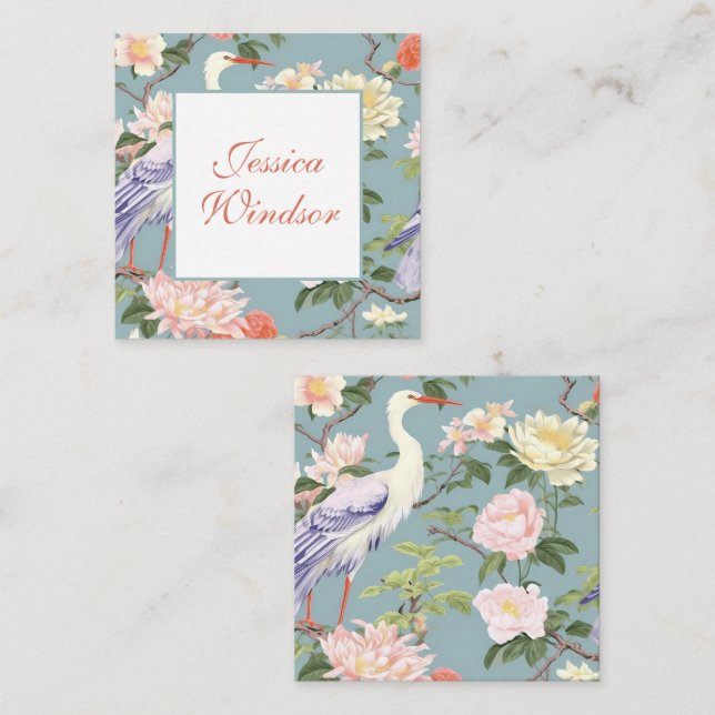 Chinoiserie Blommigt Jade Egret Gift-hölje Anteckningskort (Fram/baksida)
