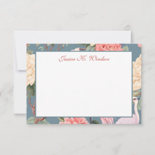 Chinoiserie Blommigt Jade Egret Personlig Tack Kort