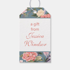 Chinoiserie Blommigt Jade Egret Presentetikett