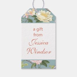 Chinoiserie Blommigt Jade Egret Presentetikett