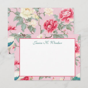 Chinoiserie Blommigt Rosa Egret Personlig Tack Kort