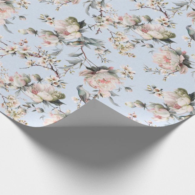 Chinoiserie Blossom och Fågel Ljusblå Presentpapper (Hörn)