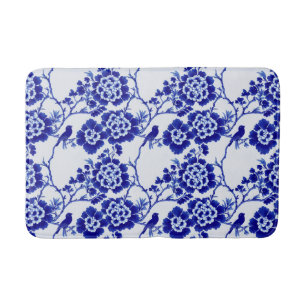 Chinoiserie Blue and White Bird Blommigt Hampton Badrumsmatta