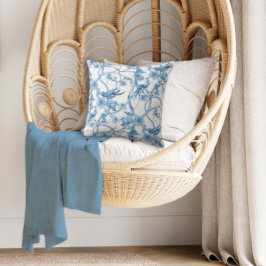 Chinoiserie Blue and White Birds Blommigt in Folia Kudde