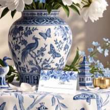 Chinoiserie Blue and White Blommigt Bird Bord