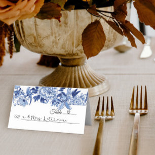 Chinoiserie Blue and White Blommigt Bird Bord Placeringskort