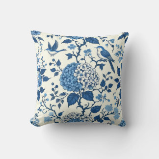 Chinoiserie Blue and White Flowers and Birds Kudde