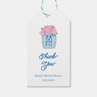 Chinoiserie Blue and White Hydrangea Tack Märkre Presentetikett