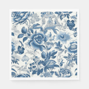 Chinoiserie Blue and White Peonies Blommigt Flower Pappersservett