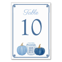 Chinoiserie Blue and White Pumpkins Fall Wedding Bordsnummer