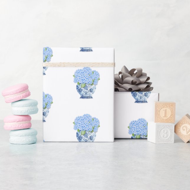 Chinoiserie Blue and White Vase Hydrangea Wrapping Presentpapper (Baby Shower)