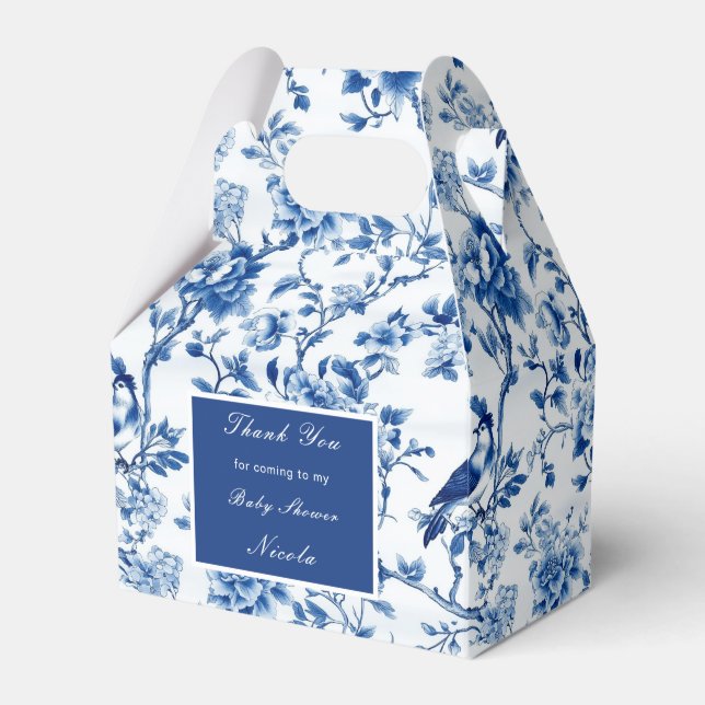 Chinoiserie Blue Birds and Flowers Baby Shower Presentaskar (Framsidan Sidan)