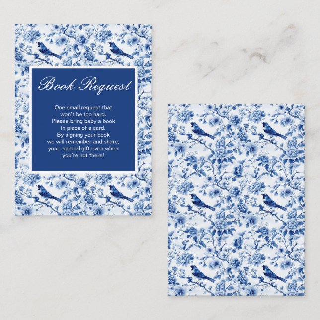 Chinoiserie Blue Birds and Flowers Baby Shower Tilläggskort (Fram/baksida)