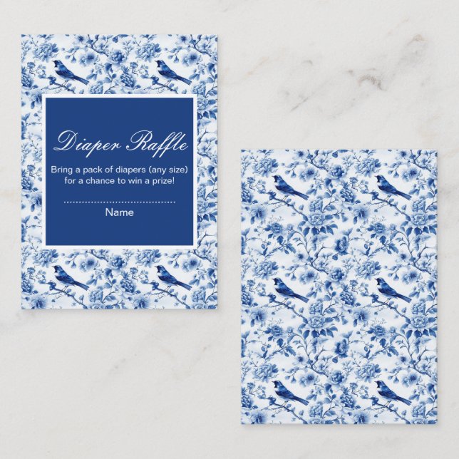 Chinoiserie Blue Birds and Flowers Baby Shower Tilläggskort (Fram/baksida)