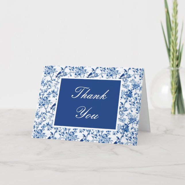 Chinoiserie Blue Birds and Flowers Birthday Tack Kort (Framsida)