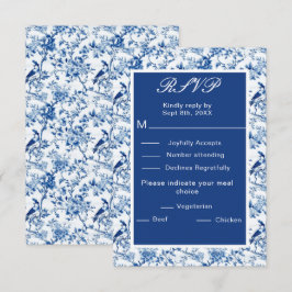 Chinoiserie Blue Birds and Flowers Bröllop OSA Kort