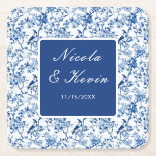 Chinoiserie Blue Birds and Flowers Bröllop Underlägg Papper Kvadrat
