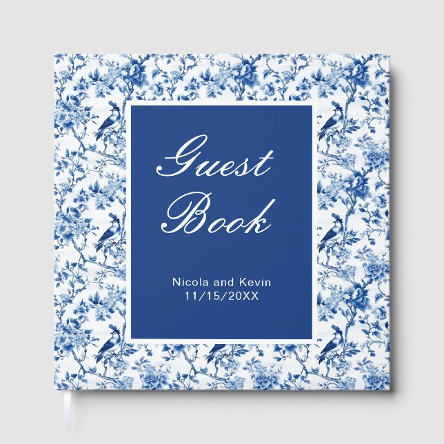 Chinoiserie Blue Birds and Flowers Wedding Gästböcker (Framsida)
