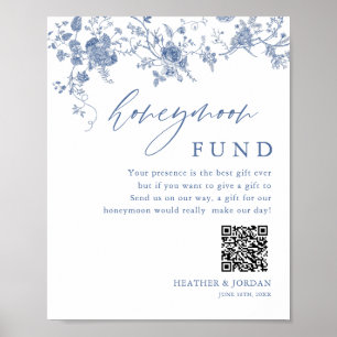 Chinoiserie Blue Blommigt Bröllop Honeymoon-fonden Poster