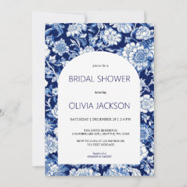 Chinoiserie Blue Blommigt Inbjudningskort för möhi