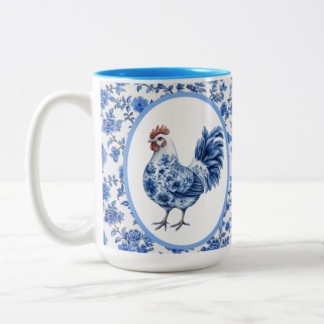Chinoiserie Blue Blommigt med Tupp Två-Tonad Mugg (Vänster)