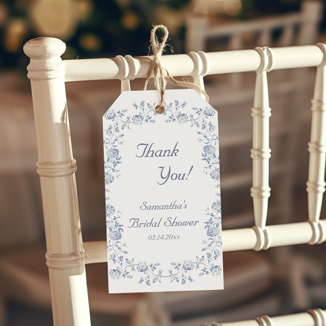 Chinoiserie Blue Blommigt Möhippa Presentetikett (Skapare uppladdad)