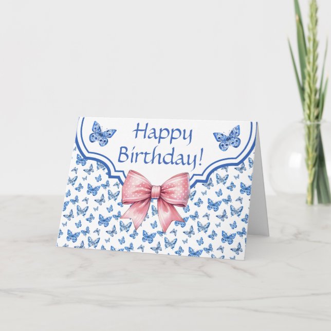 Chinoiserie Blue Butterfly Personlig Birthday Kort (Framsida)