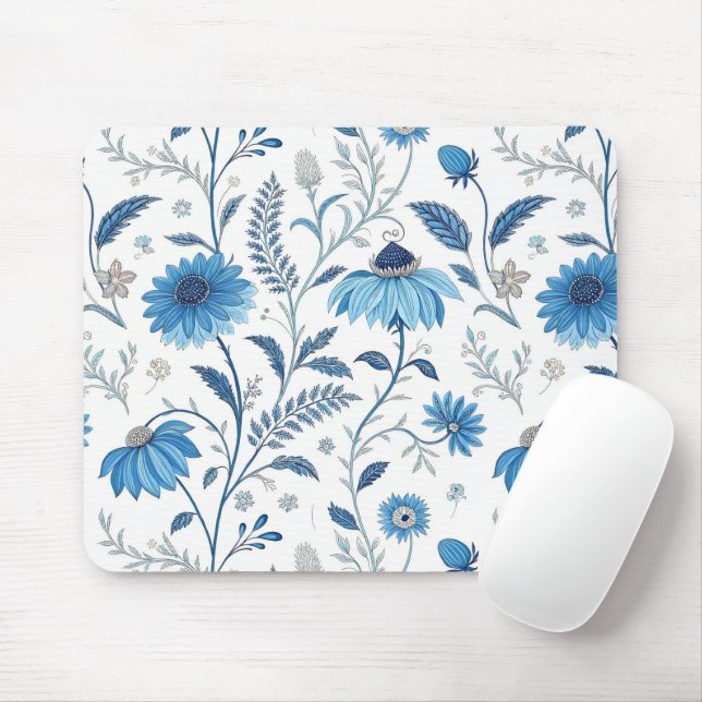 Chinoiserie Blue Echinacea Pattern Musmatta (Med mus)