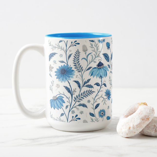 Chinoiserie Blue Echinacea Pattern Två-Tonad Mugg (Med munk)