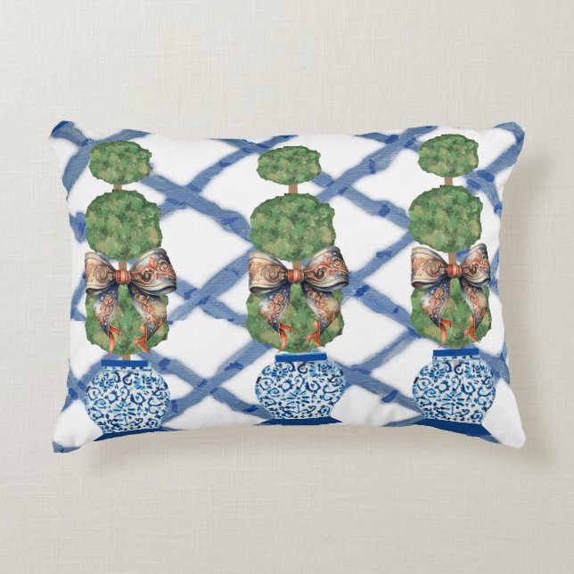 Chinoiserie Blue Ginger Burk lumbar Prydnadskudde (Framsidan)