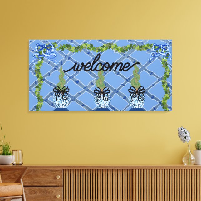 Chinoiserie Blue Ginger Burk Topiary Canvastryck (Insitu (Vardagsrum))