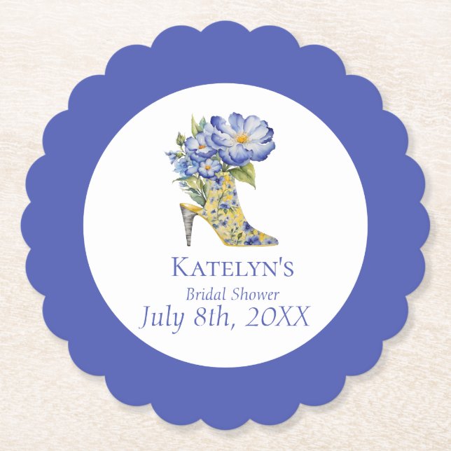 Chinoiserie blue High-Heel Shoe Möhippa Underlägg Papper (Framsida)