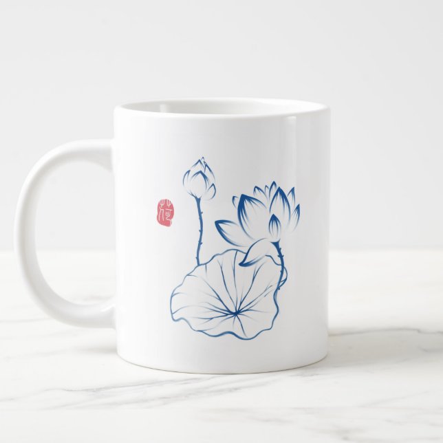 Chinoiserie Blue Lotus inspiring Quote Jumbo Mugg (Vänster)