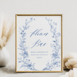 Chinoiserie Blue Möhippa Flower Pub Poster