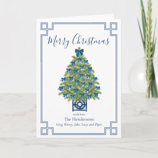 Chinoiserie Blue och White Julgran Helgkort (Framsida)