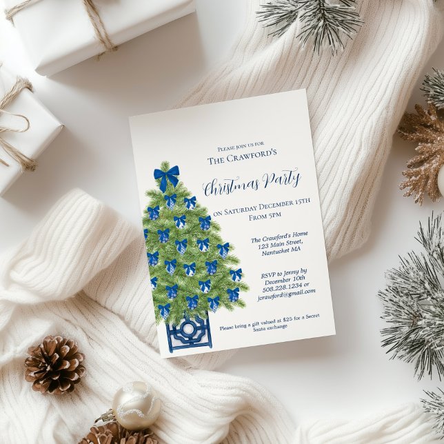 Chinoiserie Blue och White Julgran Inbjudningar (Chinoiserie Christmas Tree Invitation)